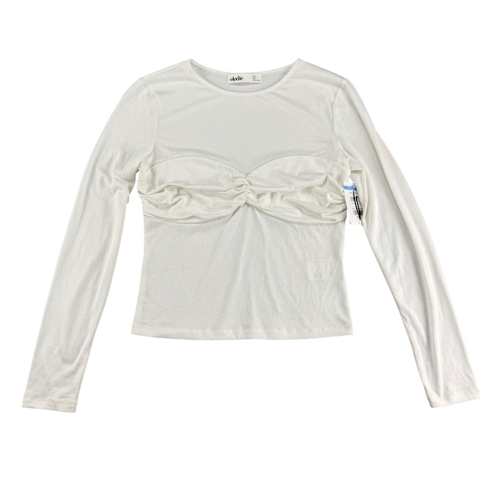 Elodie Women Cream Ruched Sweetheart Bust Long Sleeve Top Size Small NWT Chic